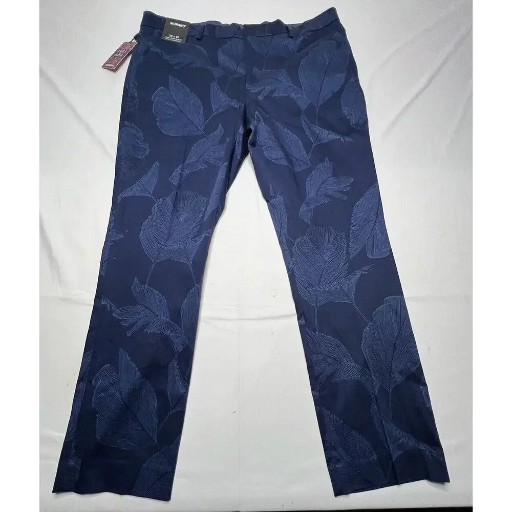 NWT Murano Men's Evan Extra Slim Fit Navy Blue Leaf Print Pants - Size 38x28.5* - Picture 2 of 8